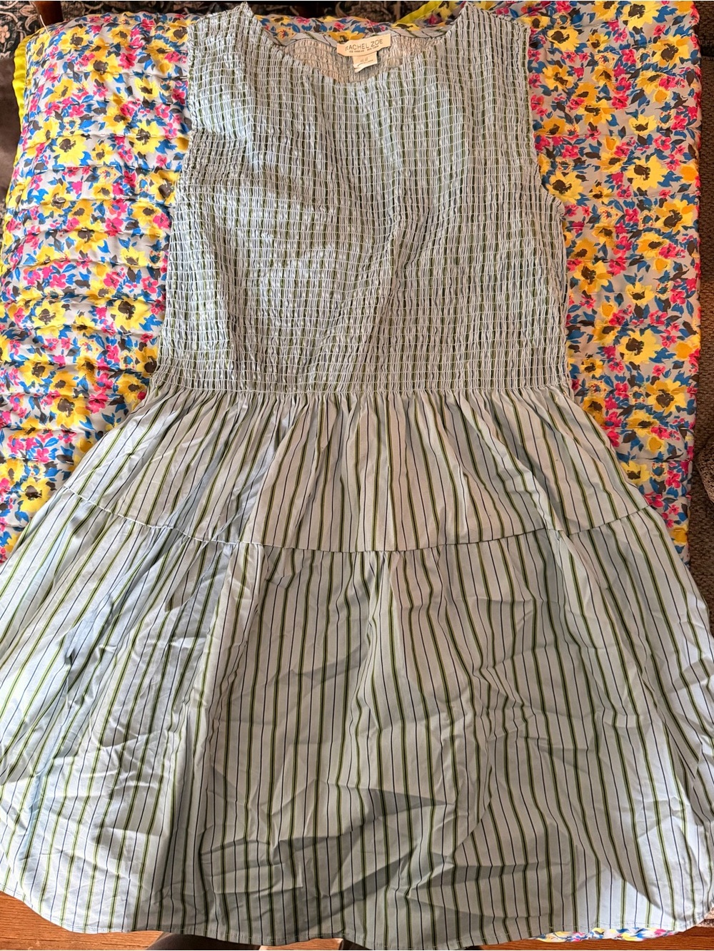 Rachel Zoe Blue with Light Green Striped Tiered Sundress